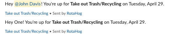 Slack reminder example message